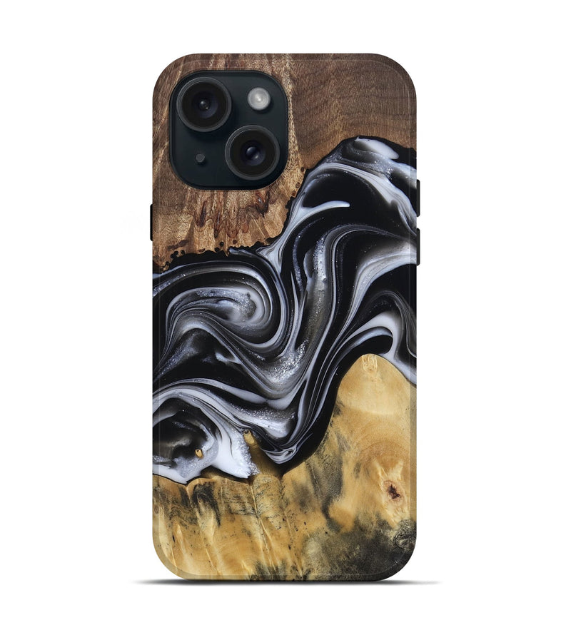 iPhone 15 Wood Live Edge Phone Case - Raina (Black & White, 812952)