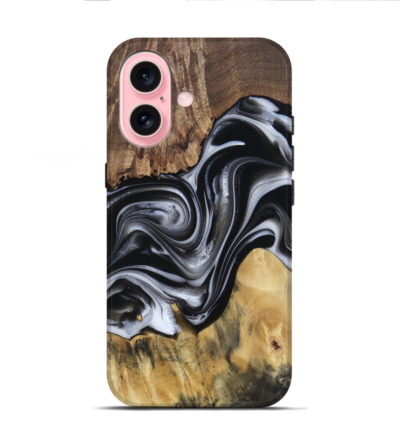 iPhone 16 Wood Live Edge Phone Case - Raina (Black & White, 812952)