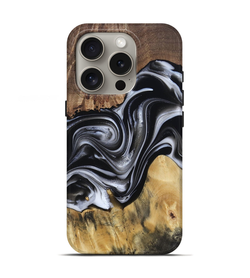 iPhone 16 Pro Wood Live Edge Phone Case - Raina (Black & White, 812952)