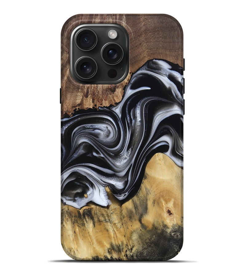 iPhone 16 Pro Max Wood Live Edge Phone Case - Raina (Black & White, 812952)