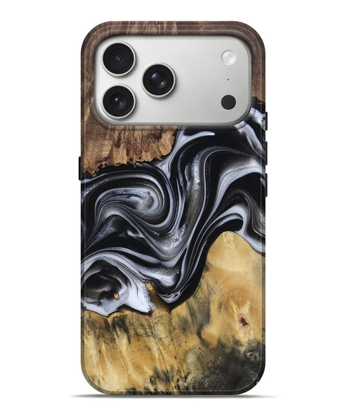 iPhone 17 Pro Max Wood Live Edge Phone Case - Raina (Black & White, 812952)