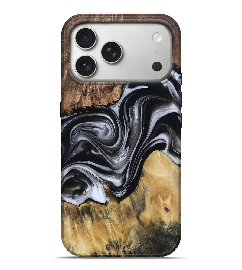 iPhone 17 Pro Max Wood Live Edge Phone Case - Raina (Black & White, 812952)