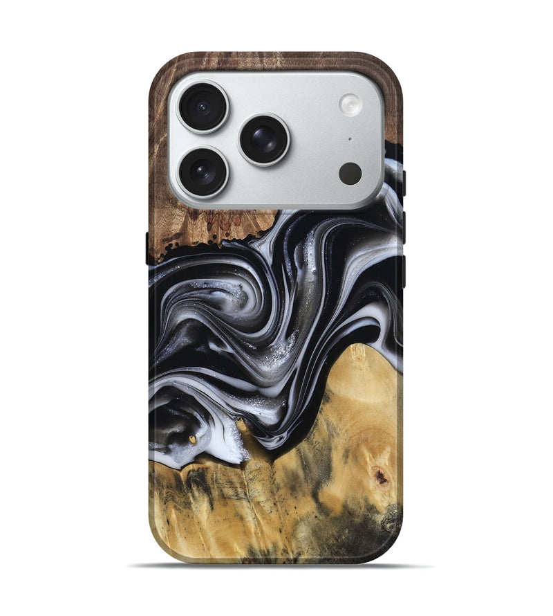 iPhone 18 Pro Wood Live Edge Phone Case - Raina (Black & White, 812952)
