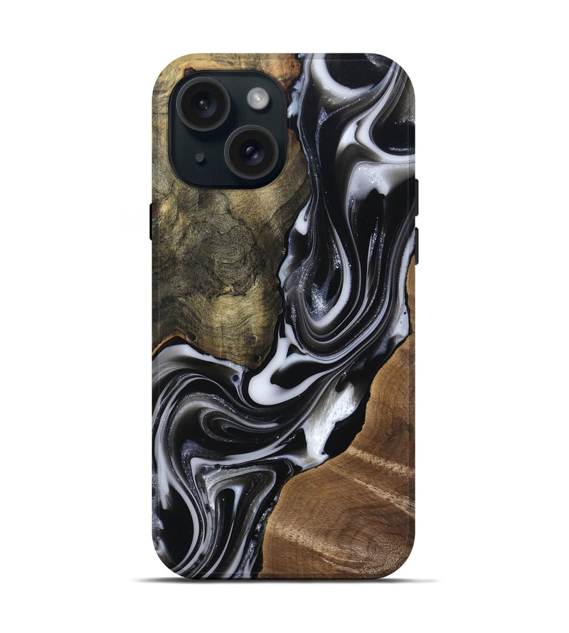 iPhone 15 Wood Live Edge Phone Case - Shawna (Black & White, 812953)