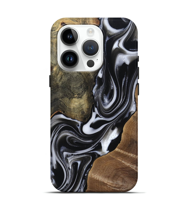 iPhone 15 Pro Wood Live Edge Phone Case - Shawna (Black & White, 812953)
