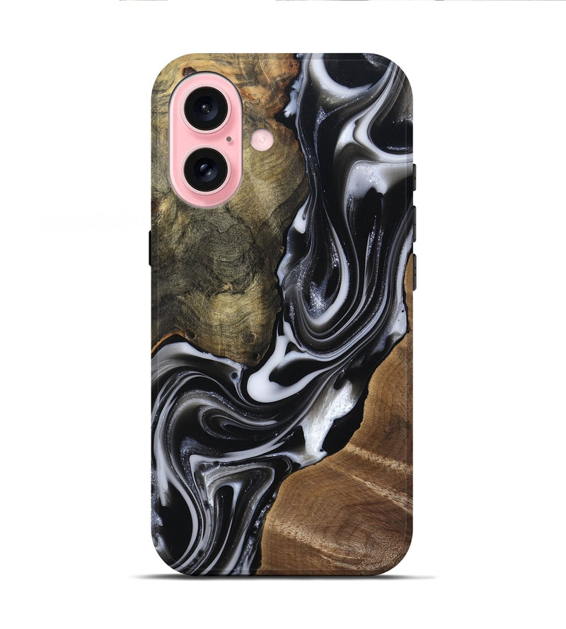iPhone 16 Wood Live Edge Phone Case - Shawna (Black & White, 812953)