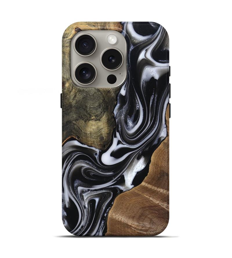 iPhone 16 Pro Wood Live Edge Phone Case - Shawna (Black & White, 812953)