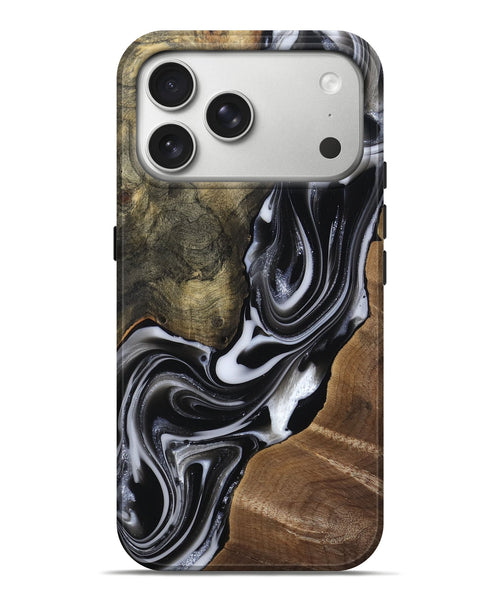 iPhone 17 Pro Max Wood Live Edge Phone Case - Shawna (Black & White, 812953)