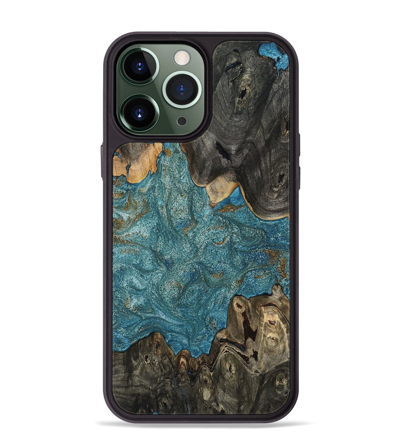 iPhone 13 Pro Max Wood Phone Case - Tori (Teal & Gold, 812979)