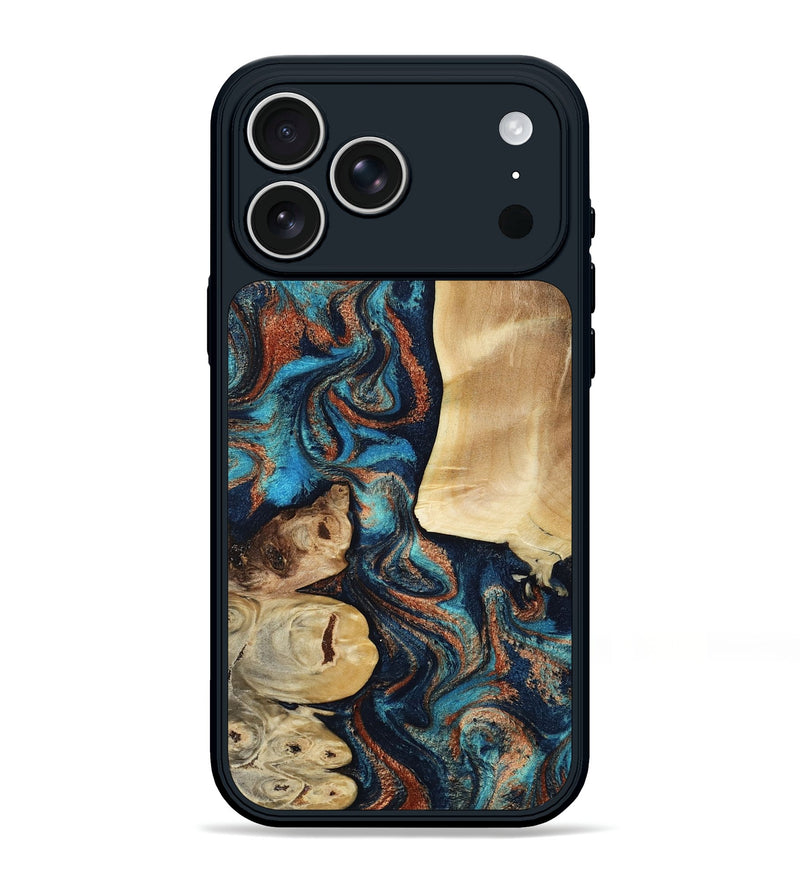 iPhone 17 Pro Max Wood Phone Case - Vince (Teal & Gold, 813057)