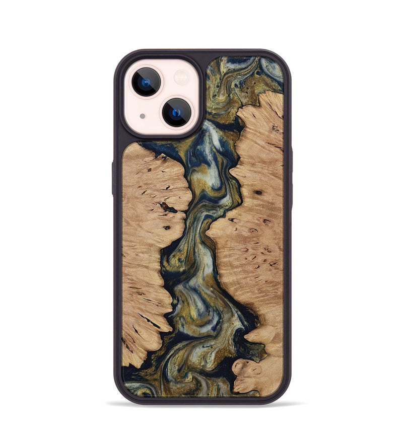iPhone 14 Wood Phone Case - Bertha (Teal & Gold, 813058)