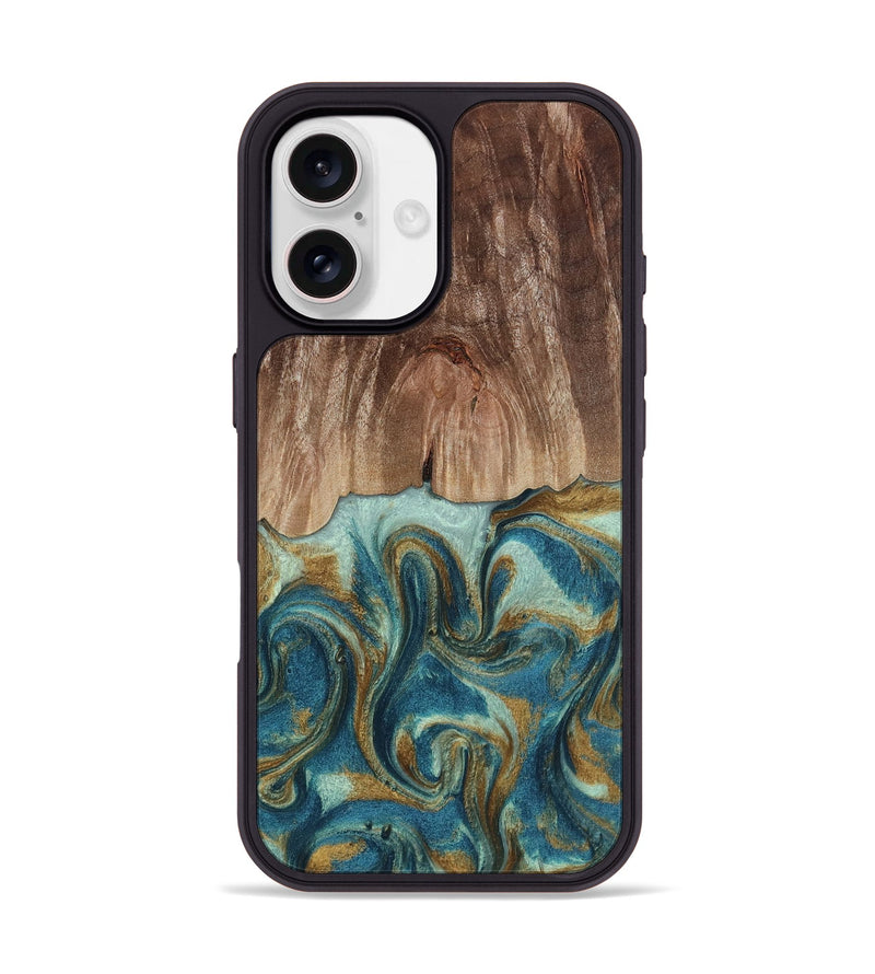 iPhone 17 Wood Phone Case - Yara (Teal & Gold, 813059)