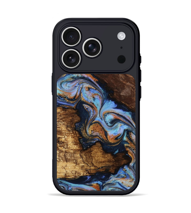 iPhone 17 Pro Wood Phone Case - Shanika (Teal & Gold, 813060)