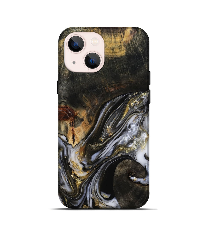 iPhone 13 mini Wood Live Edge Phone Case - Natalya (Black & White, 813127)
