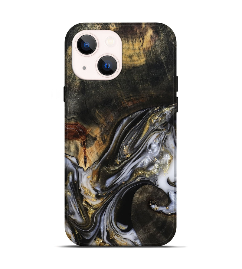 iPhone 14 Wood Live Edge Phone Case - Natalya (Black & White, 813127)