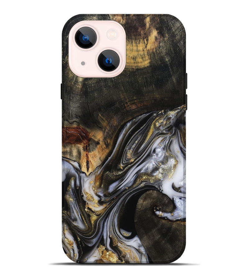 iPhone 14 Plus Wood Live Edge Phone Case - Natalya (Black & White, 813127)