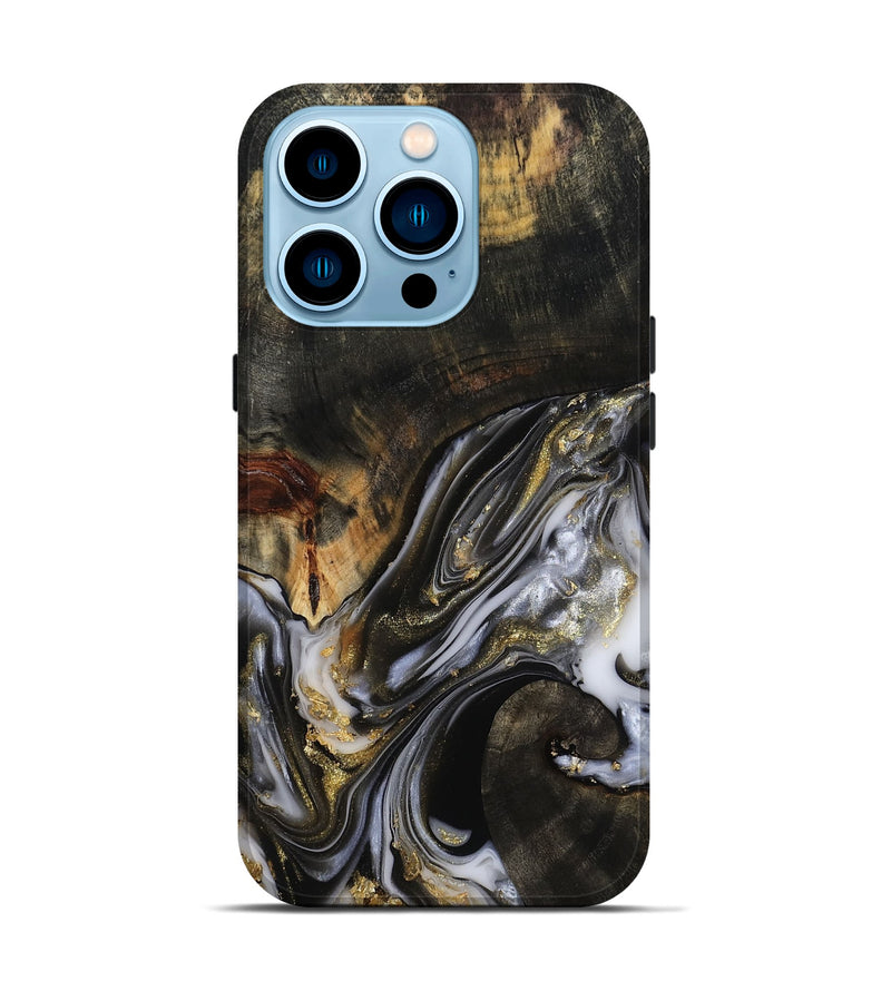 iPhone 14 Pro Wood Live Edge Phone Case - Natalya (Black & White, 813127)