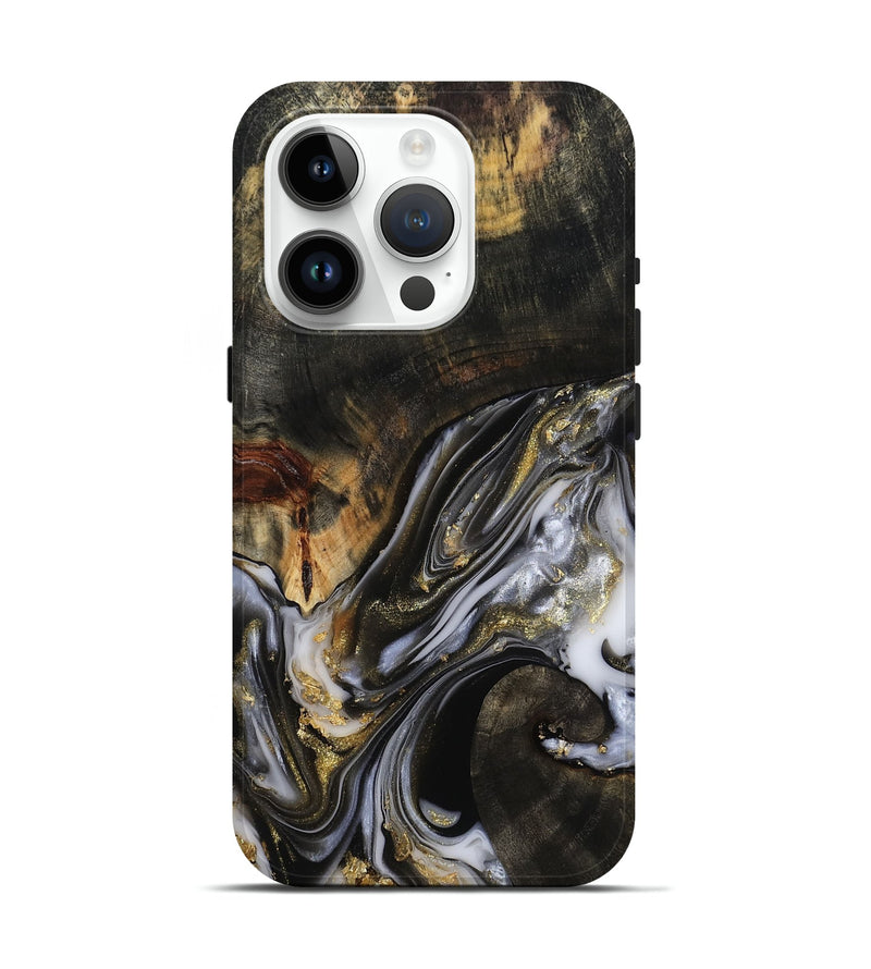 iPhone 15 Pro Wood Live Edge Phone Case - Natalya (Black & White, 813127)