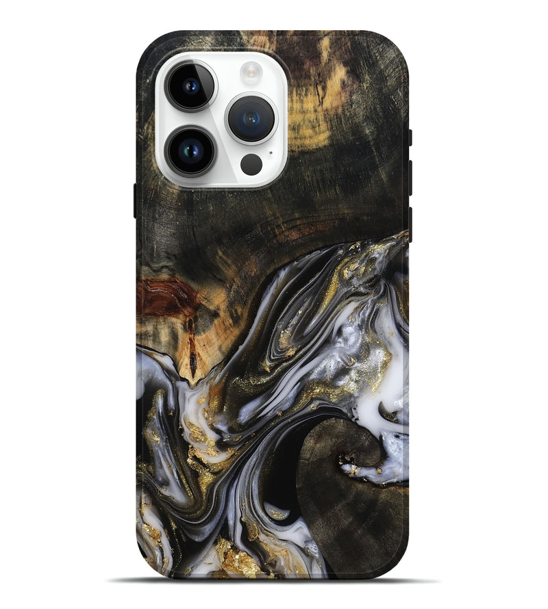 iPhone 15 Pro Max Wood Live Edge Phone Case - Natalya (Black & White, 813127)