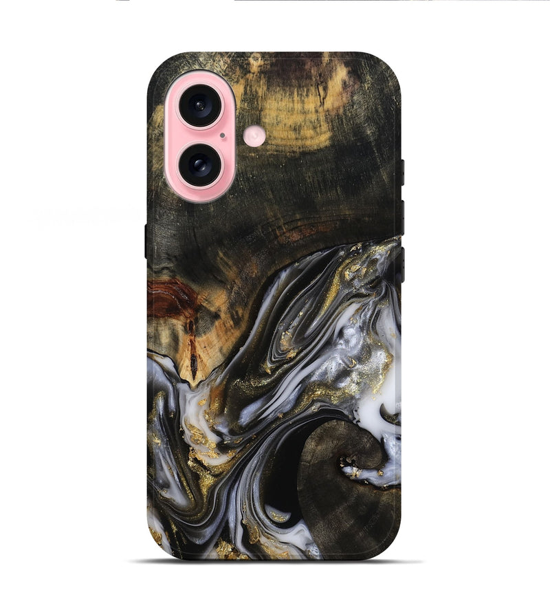 iPhone 16 Wood Live Edge Phone Case - Natalya (Black & White, 813127)
