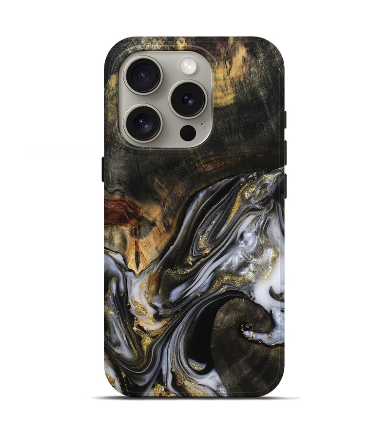 iPhone 16 Pro Wood Live Edge Phone Case - Natalya (Black & White, 813127)