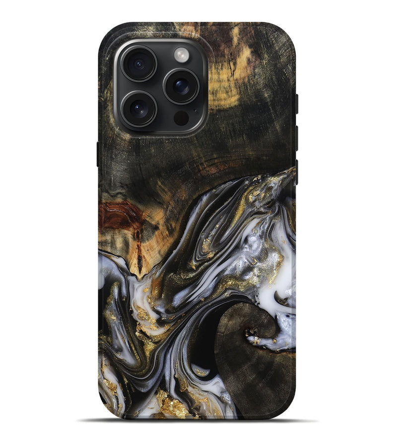 iPhone 16 Pro Max Wood Live Edge Phone Case - Natalya (Black & White, 813127)