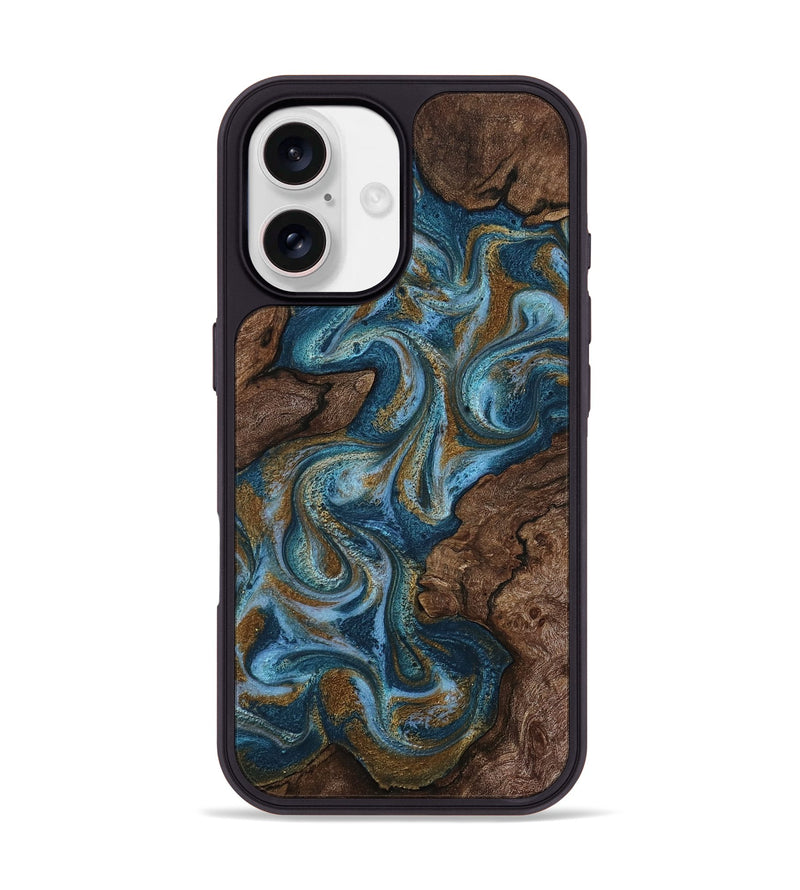 iPhone 17 Wood Phone Case - Alissa (Teal & Gold, 813229)