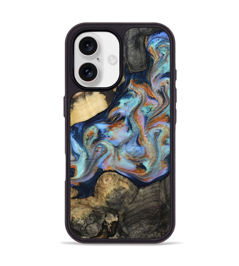 iPhone 17 Wood Phone Case - Onyx (Teal & Gold, 813231)