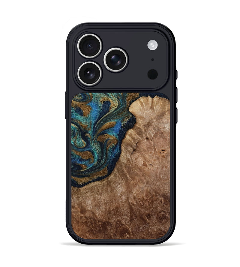 iPhone 17 Pro Wood Phone Case - Alyson (Teal & Gold, 813233)