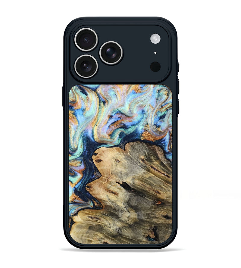iPhone 17 Pro Max Wood Phone Case - Nellie (Teal & Gold, 813237)