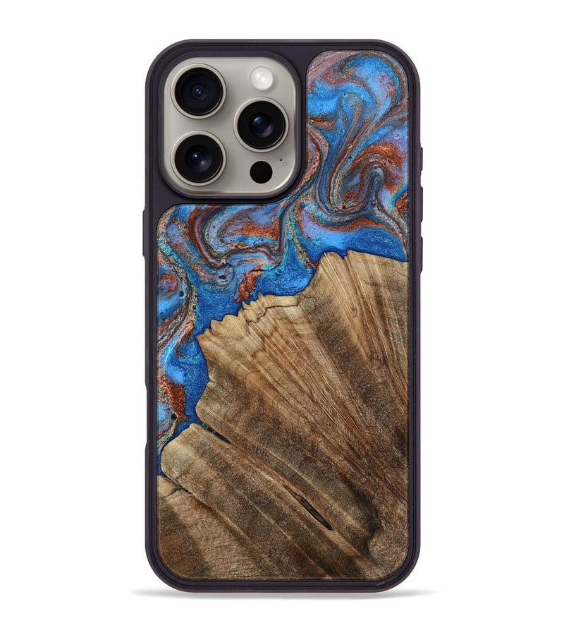 iPhone 16 Pro Max Wood Phone Case - Loyal (Teal & Gold, 813239)