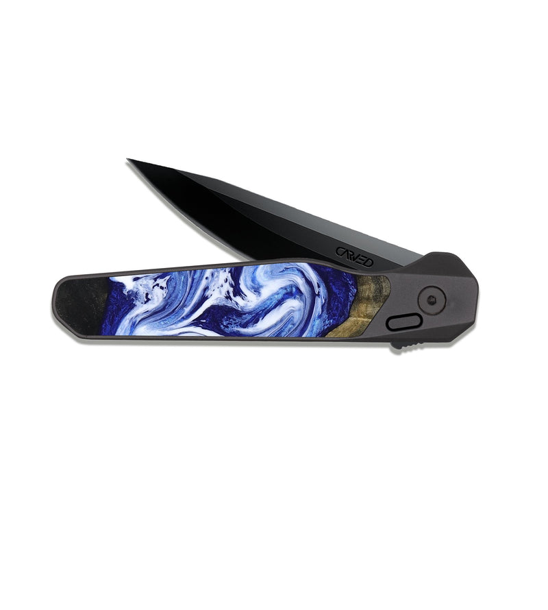 EDC Dark Slate Wood Pocket Knife - Geo (Blue, 813276)