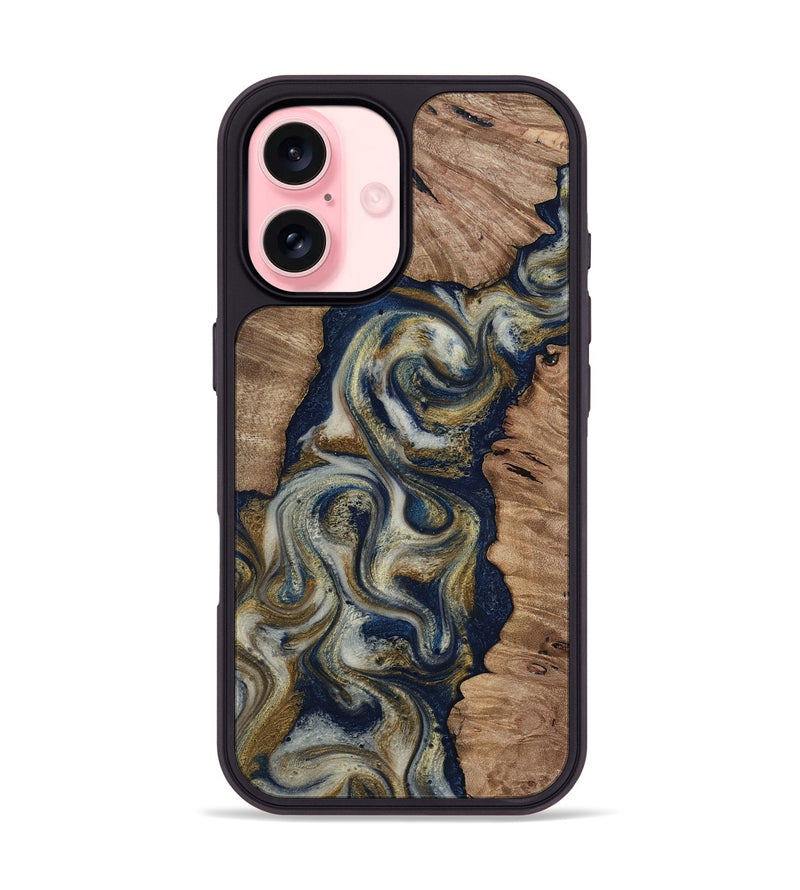 iPhone 16 Wood Phone Case - Ladonna (Teal & Gold, 813331)