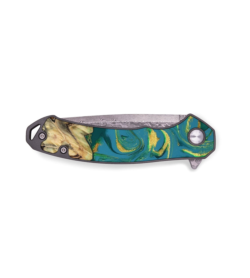 EDC Wood Pocket Knife - Zhane (Teal & Gold, 813334)