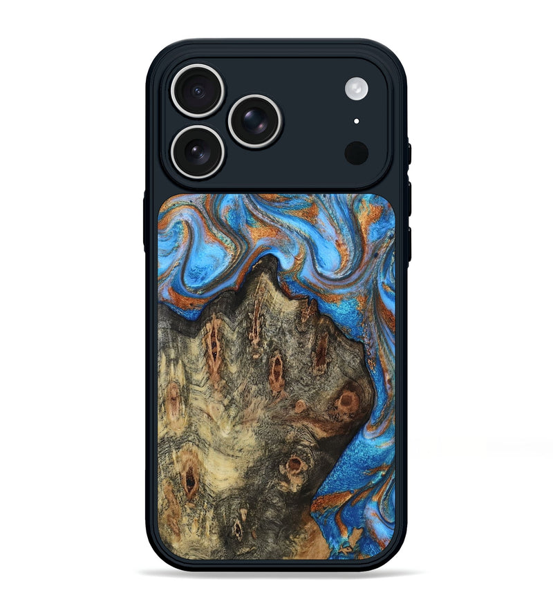 iPhone 17 Pro Max Wood Phone Case - Bradyn (Teal & Gold, 813335)