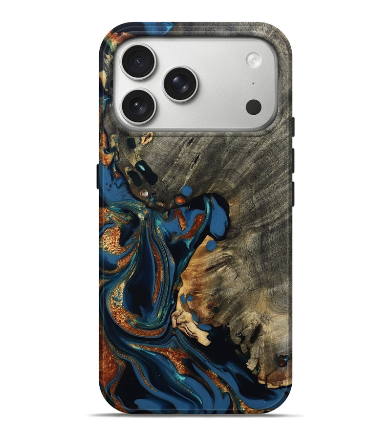 iPhone 17 Pro Max Wood Live Edge Phone Case - Wilder (Teal & Gold, 813352)