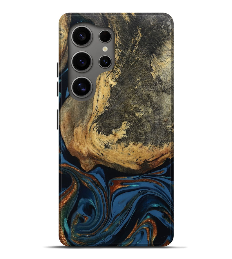 Galaxy S25 Ultra Wood Live Edge Phone Case - Renee (Teal & Gold, 813358)