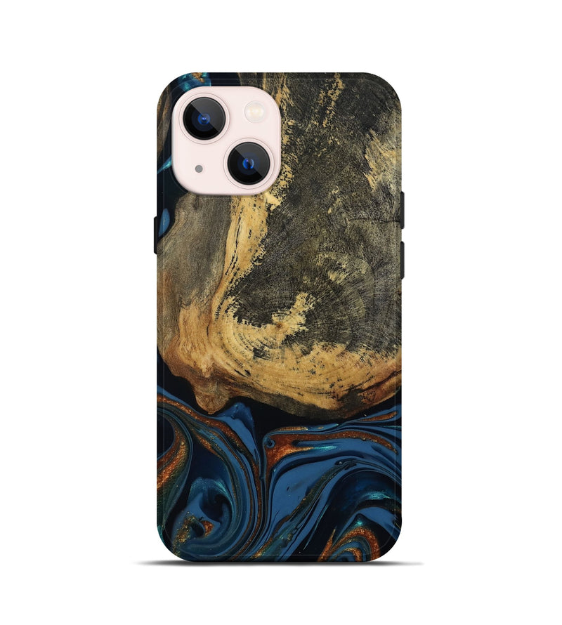 iPhone 13 mini Wood Live Edge Phone Case - Renee (Teal & Gold, 813358)