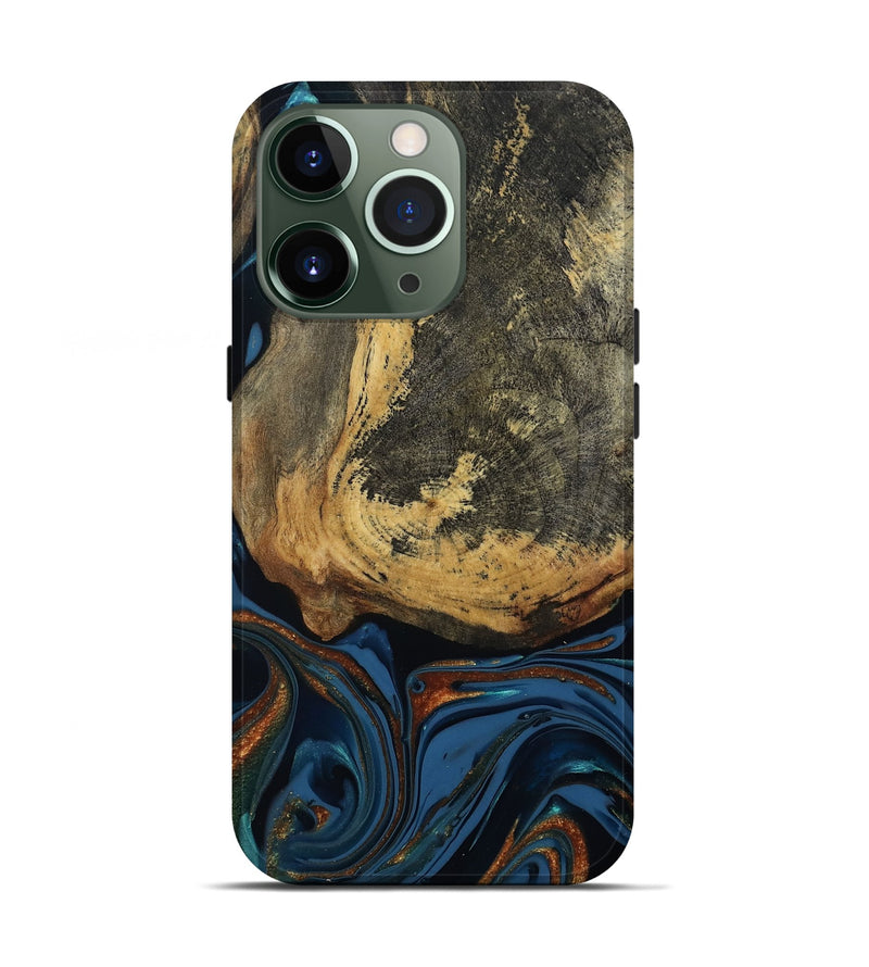 iPhone 13 Pro Wood Live Edge Phone Case - Renee (Teal & Gold, 813358)