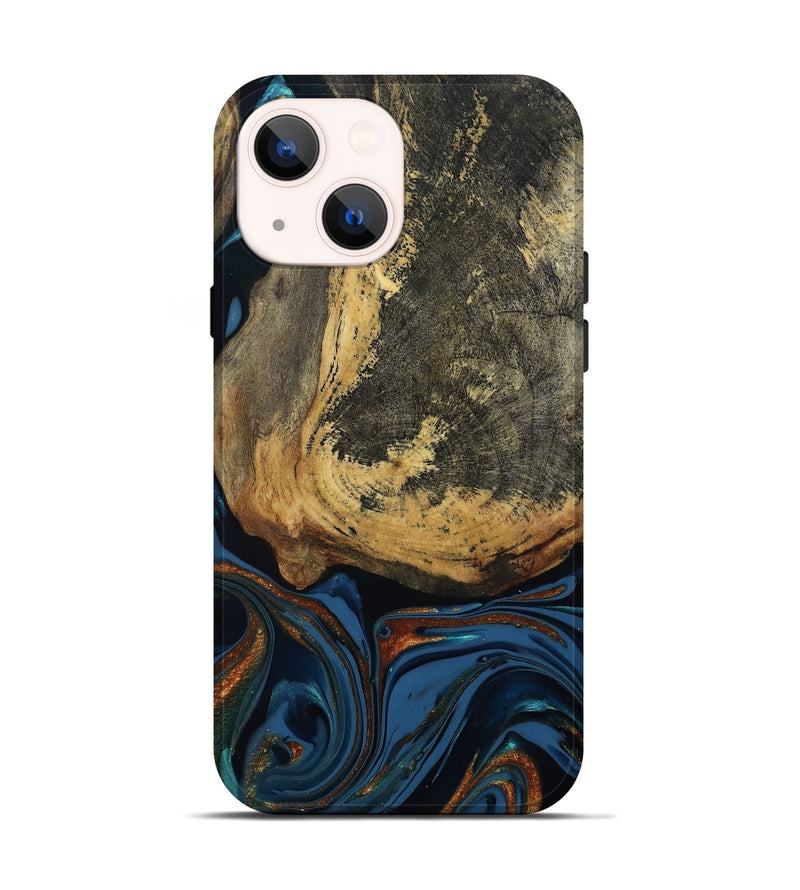 iPhone 14 Wood Live Edge Phone Case - Renee (Teal & Gold, 813358)