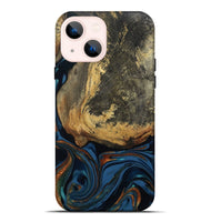 iPhone 14 Plus Wood Live Edge Phone Case - Renee (Teal & Gold, 813358)
