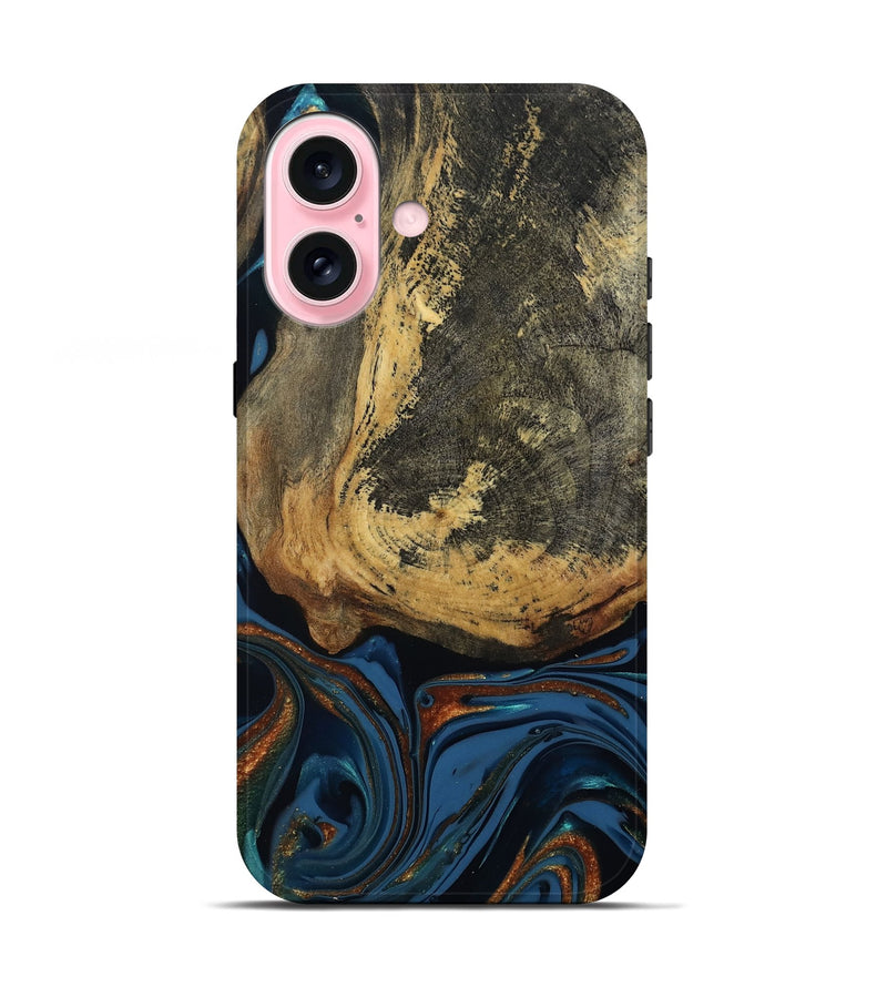 iPhone 17 Wood Live Edge Phone Case - Renee (Teal & Gold, 813358)