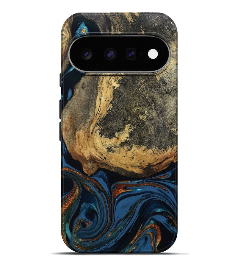 Pixel 11 Pro XL Wood Live Edge Phone Case - Renee (Teal & Gold, 813358)