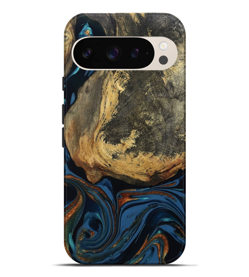 Pixel 9 Pro XL Wood Live Edge Phone Case - Renee (Teal & Gold, 813358)