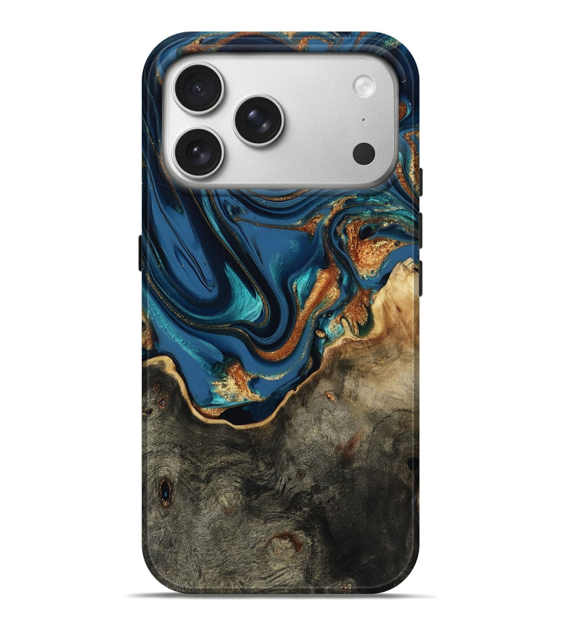 iPhone 17 Pro Max Wood Live Edge Phone Case - Gian (Teal & Gold, 813363)