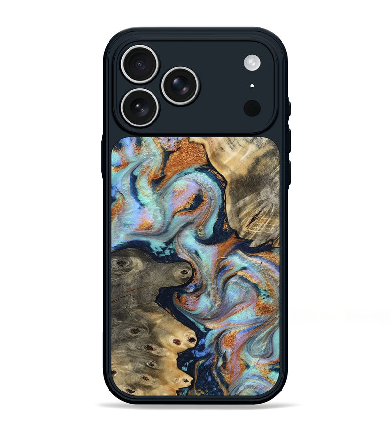 iPhone 17 Pro Max Wood Phone Case - Fred (Teal & Gold, 813377)