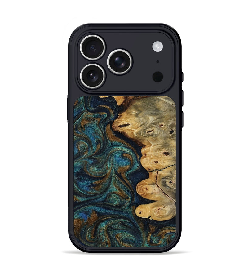 iPhone 17 Pro Wood Phone Case - Mylie (Teal & Gold, 813378)
