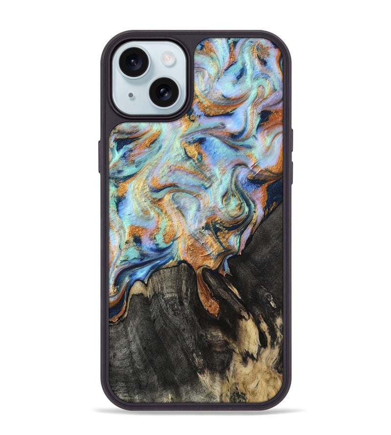 iPhone 15 Plus Wood Phone Case - Niko (Teal & Gold, 813453)
