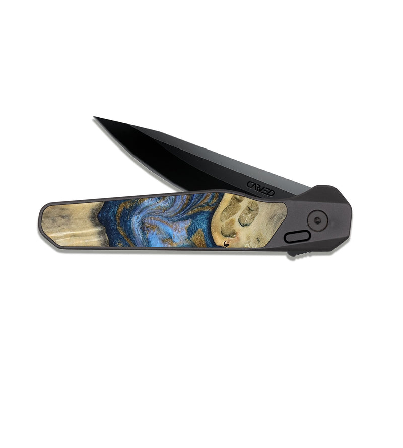 EDC Dark Slate Wood Pocket Knife - Stephan (Teal & Gold, 813625)