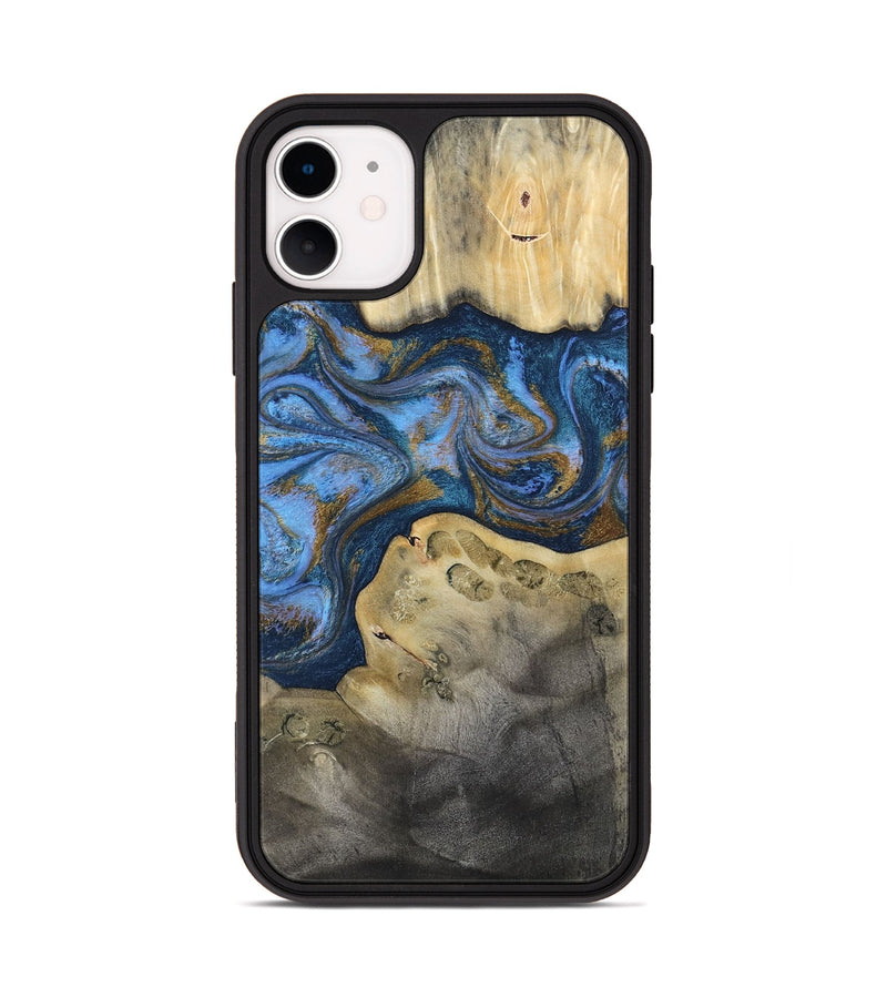 iPhone 11 Wood Phone Case - Stephan (Teal & Gold, 813625)